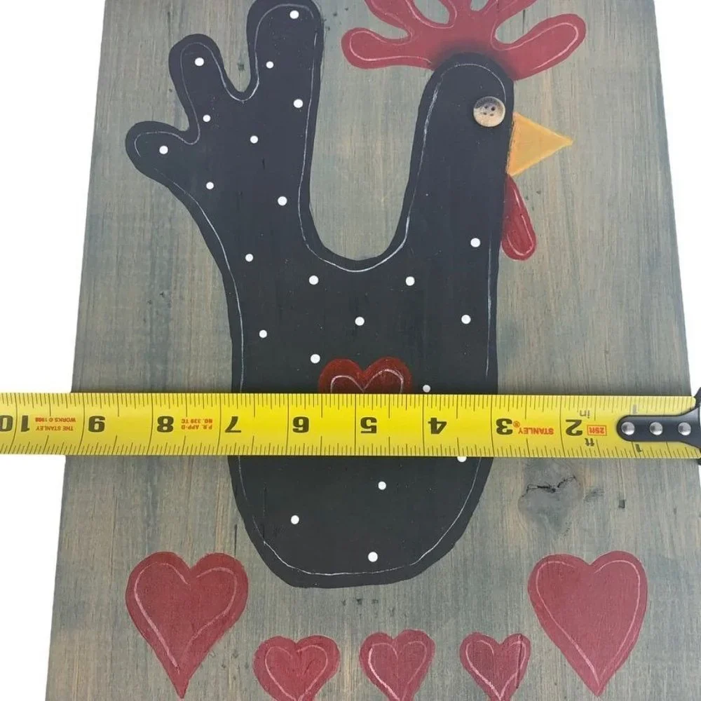 Handpainted Chicken Wall‎ Hanging Polka Dot Hearts Farmhouse Country Bow Gingham